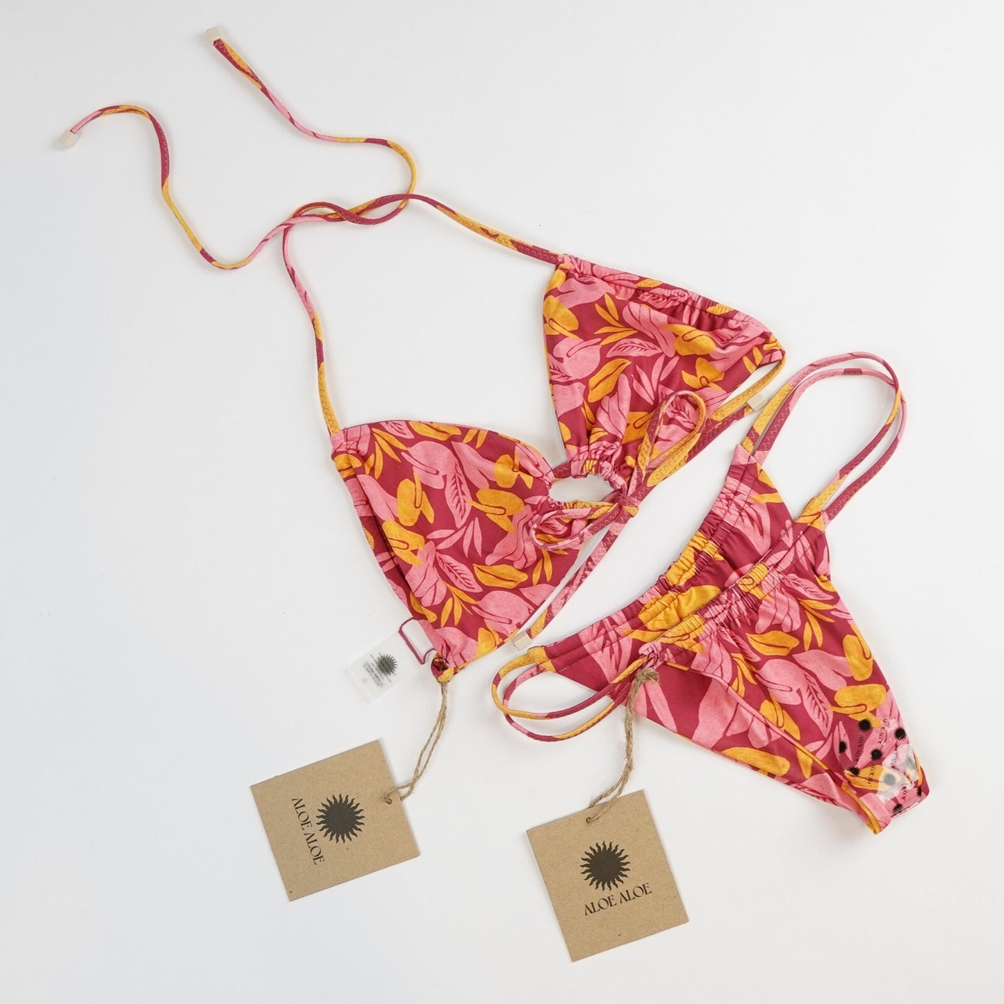 Aloe Aloe Bikini Set, Scrunch Top, Tonga Bottom, Lychee Print - S