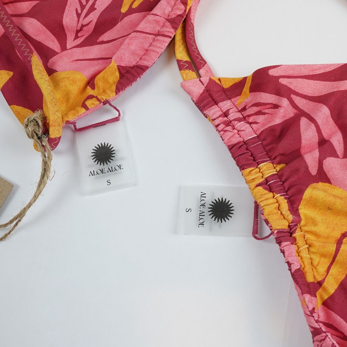 Aloe Aloe Bikini Set, Scrunch Top, Tonga Bottom, Lychee Print - S