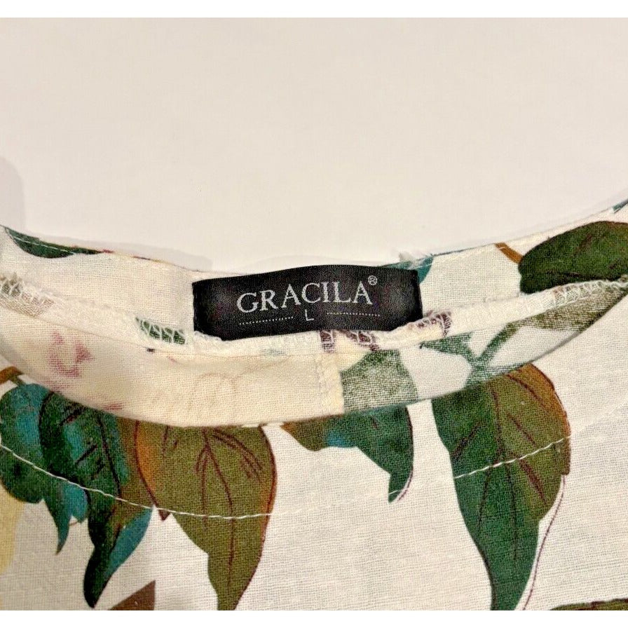 All Over Floral Print Cotton Shift Dress - L