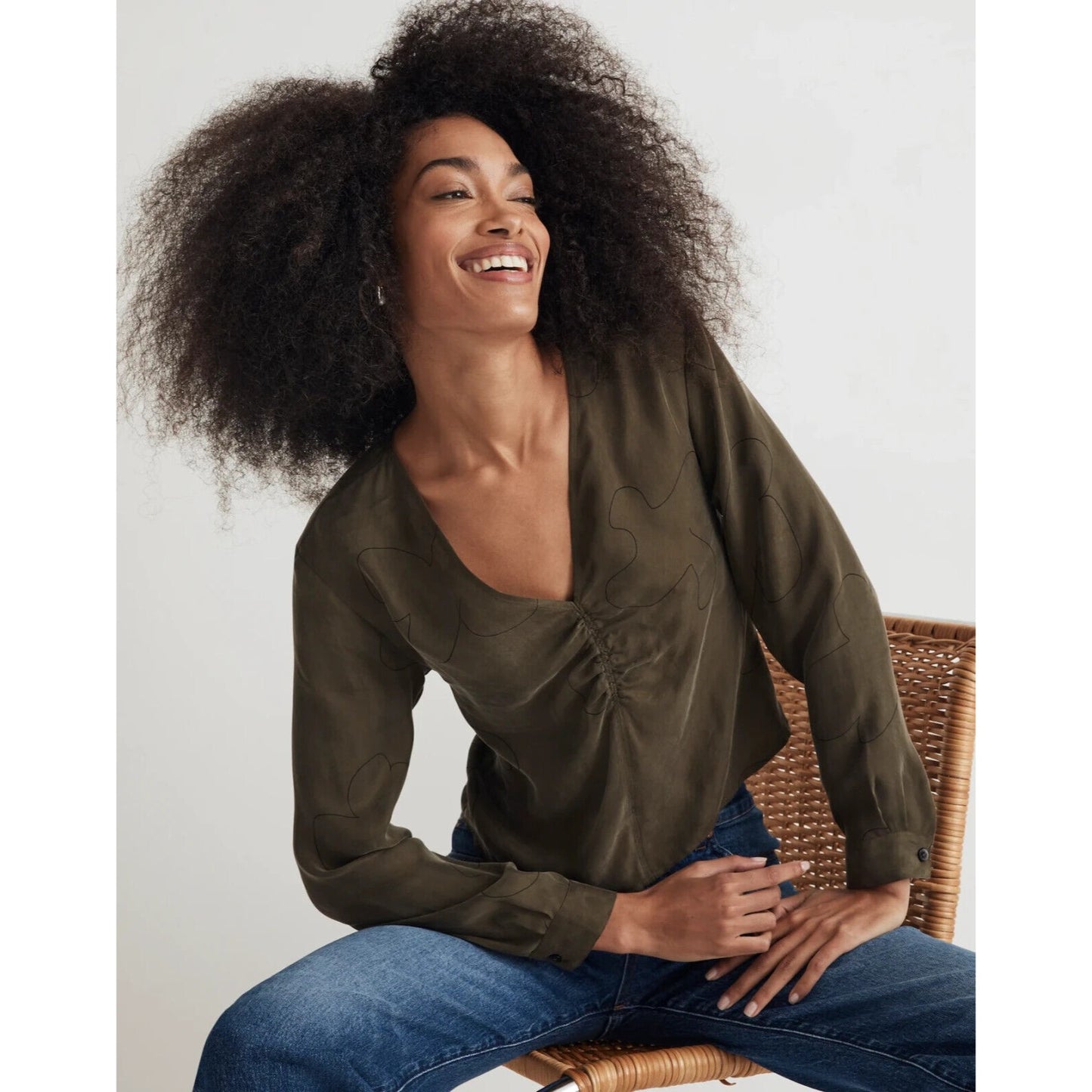 Madewell Brushed Ruched-Front Top Expedition Green - 8