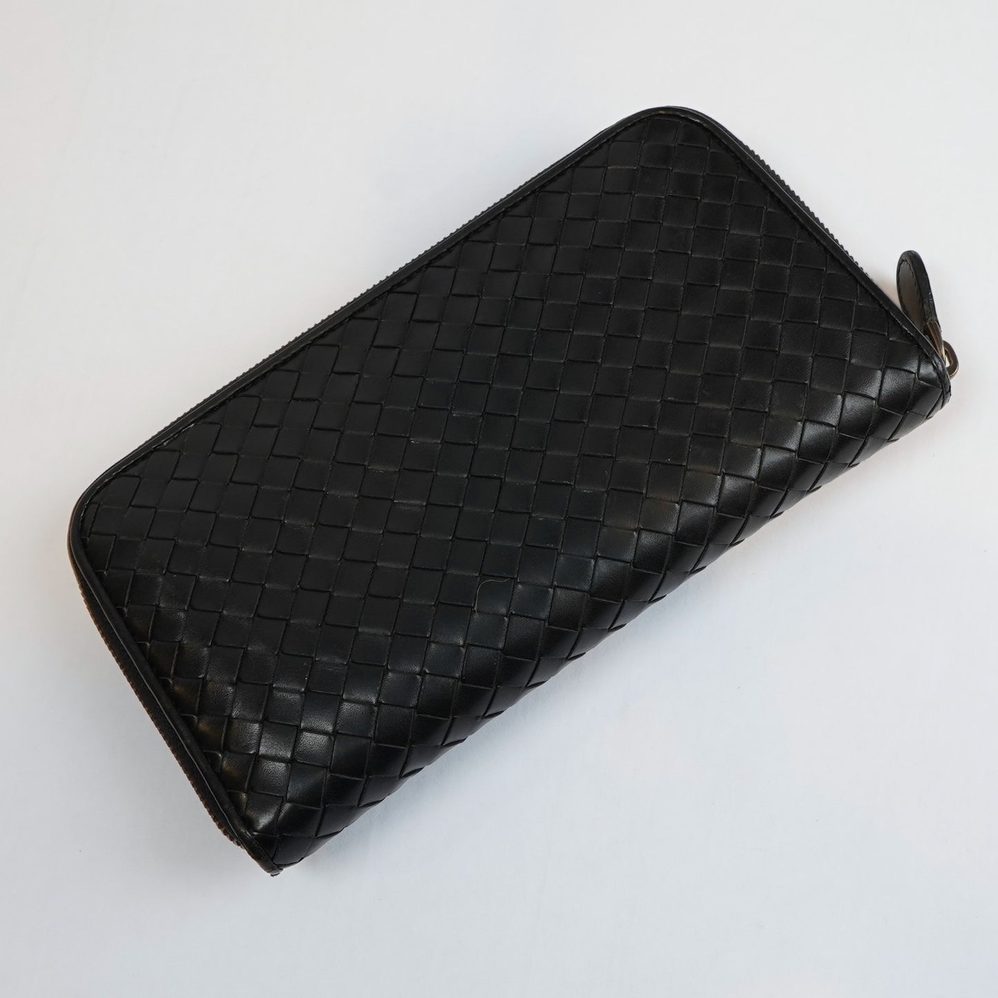 Bottega Veneta Continental Black Intrecciato Leather Zip Wallet 8.5in Oversized