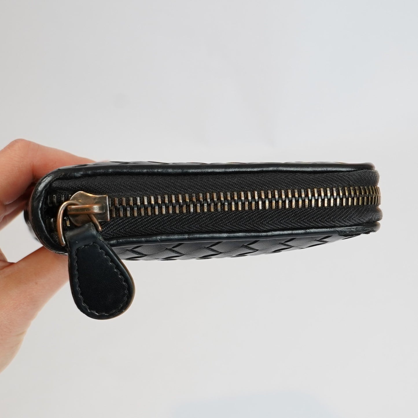 Bottega Veneta Continental Black Intrecciato Leather Zip Wallet 8.5in Oversized