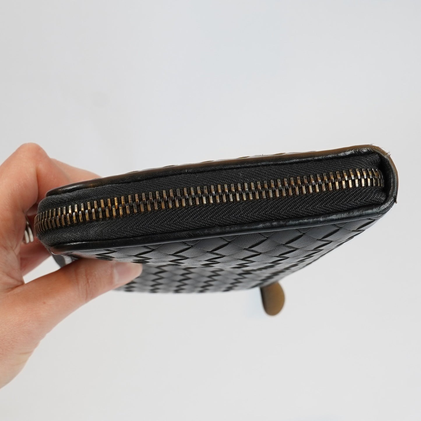 Bottega Veneta Continental Black Intrecciato Leather Zip Wallet 8.5in Oversized