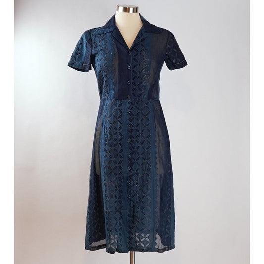 Dosa Navy Cotton Short Sleeve Button Up Dress - S/M