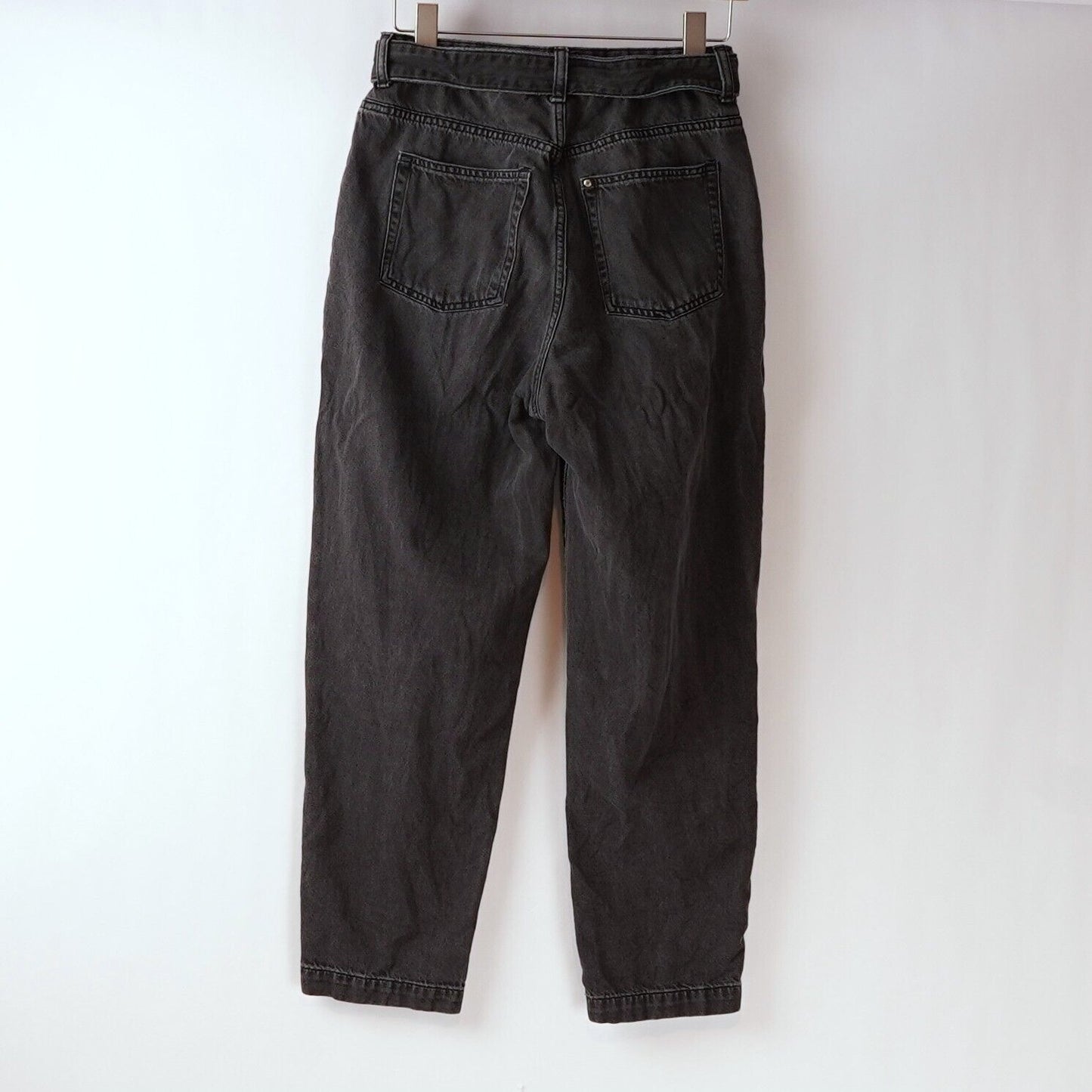 H&M High Waisted Belted Straight Leg Mom Jeans - 6