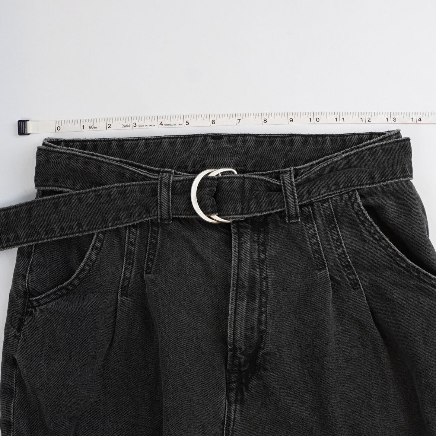 H&M High Waisted Belted Straight Leg Mom Jeans - 6