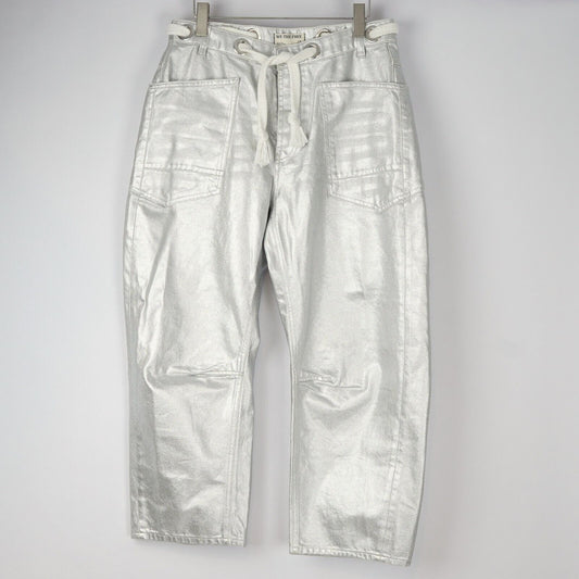 Free People Moxie Metallic Silver Low-Slung Barrel Jeans - 29