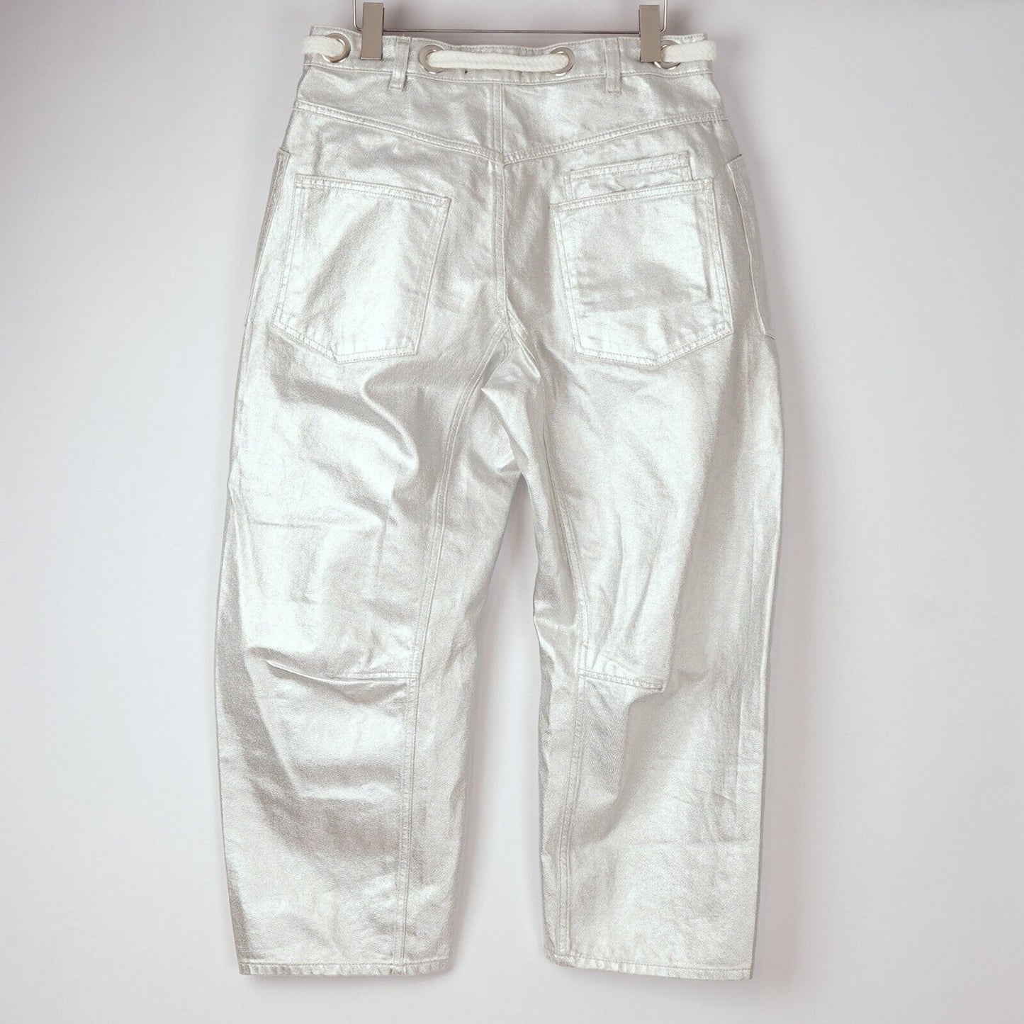 Free People Moxie Metallic Silver Low-Slung Barrel Jeans - 29