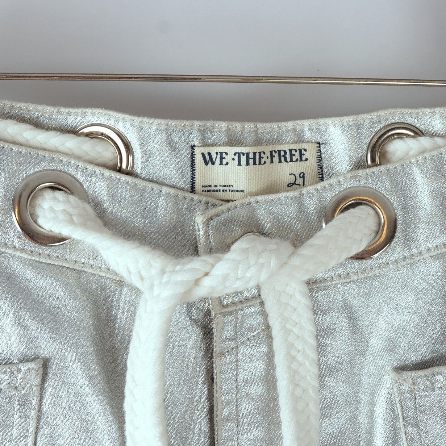 Free People Moxie Metallic Silver Low-Slung Barrel Jeans - 29