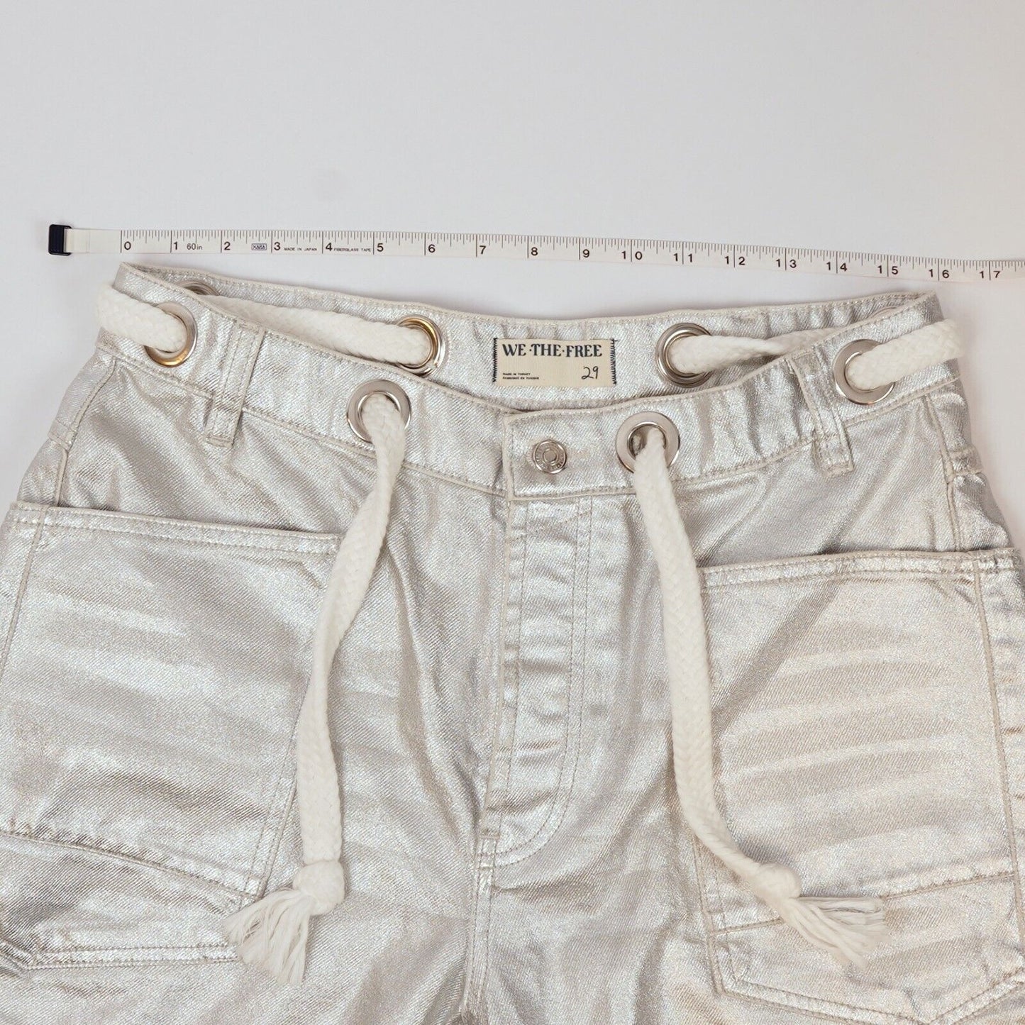 Free People Moxie Metallic Silver Low-Slung Barrel Jeans - 29
