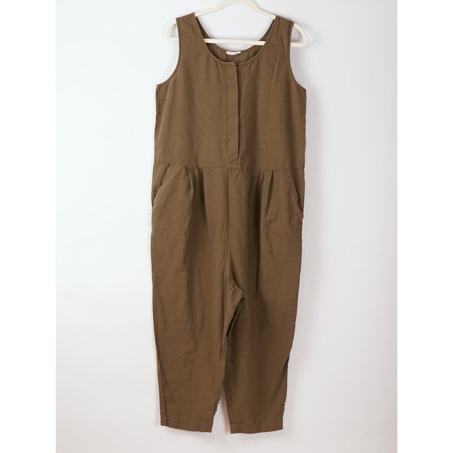 Eileen Fisher Organic Cotton Crepe Jumpsuit Olive Green - M