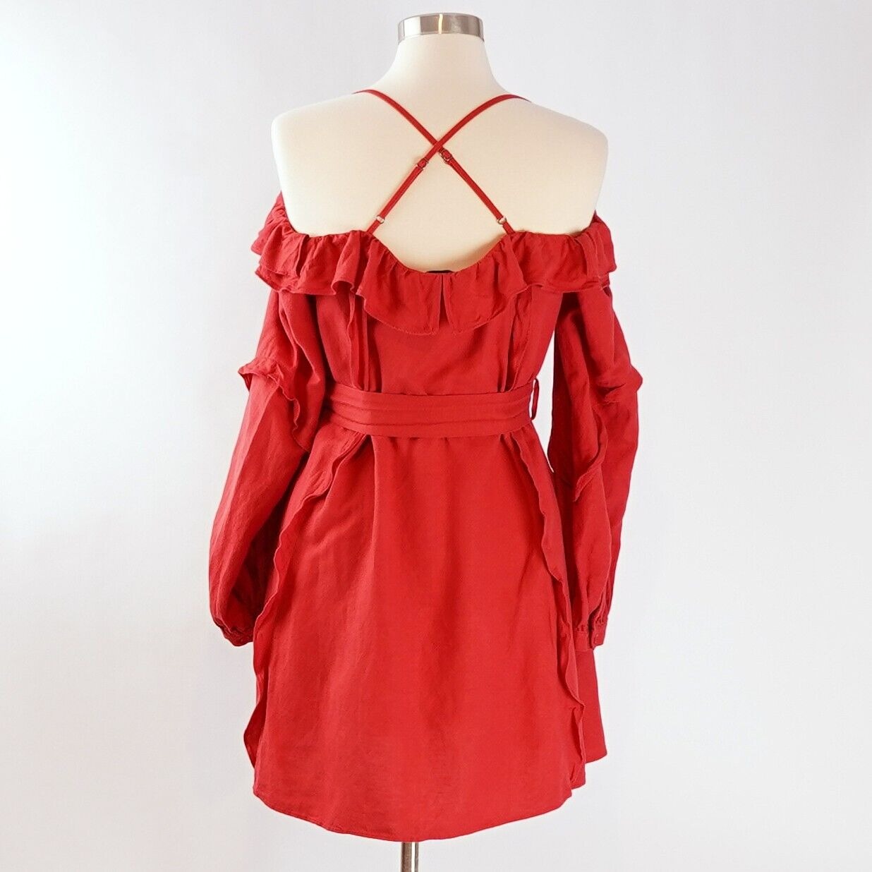 Marissa Webb Off Shoulder Linen Belted Ruffled Sundress - L