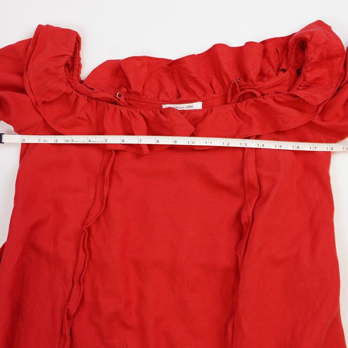 Marissa Webb Off Shoulder Linen Belted Ruffled Sundress - L