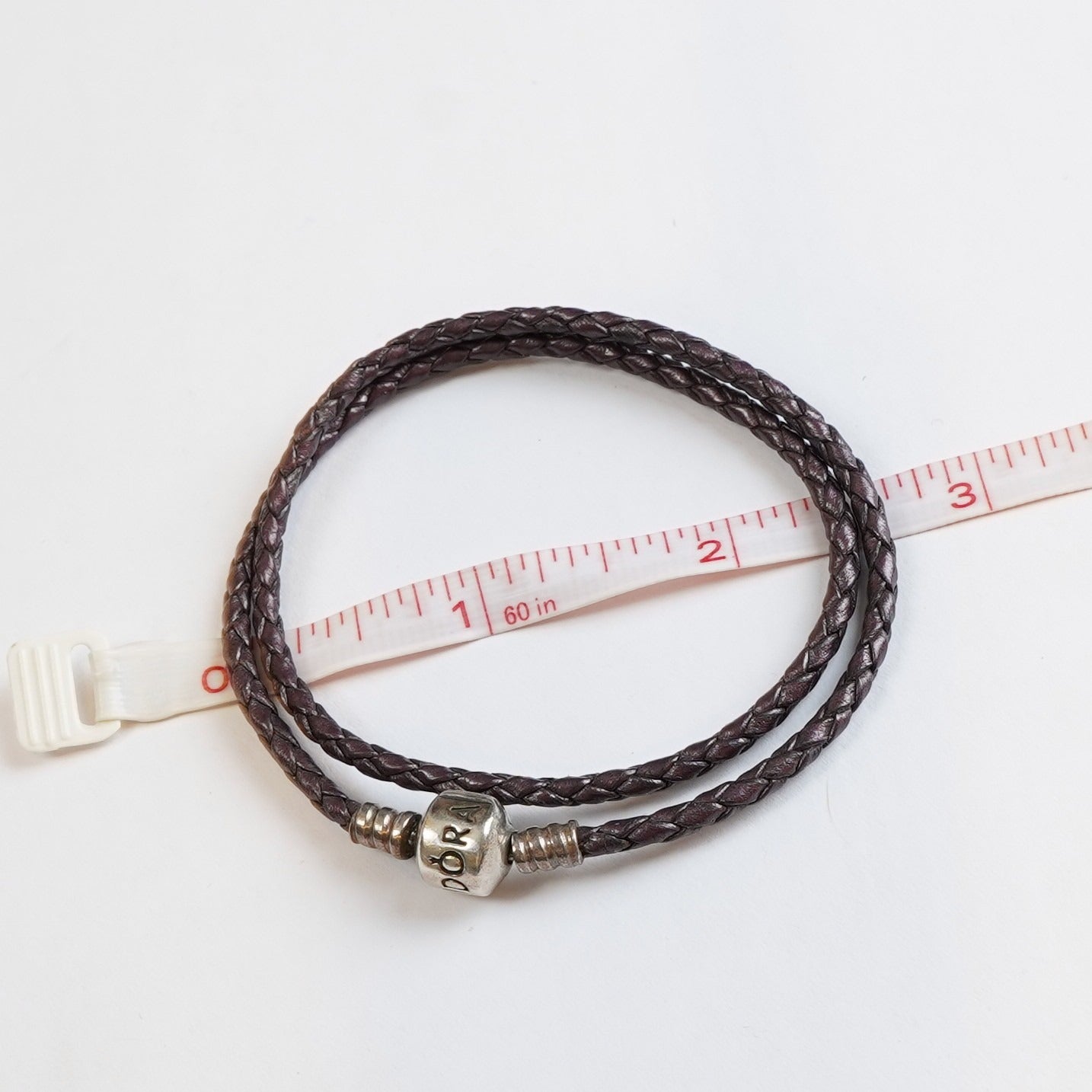 Pandora Deep Purple Leather Double Wrap Bracelet Sterling Silver Clasp