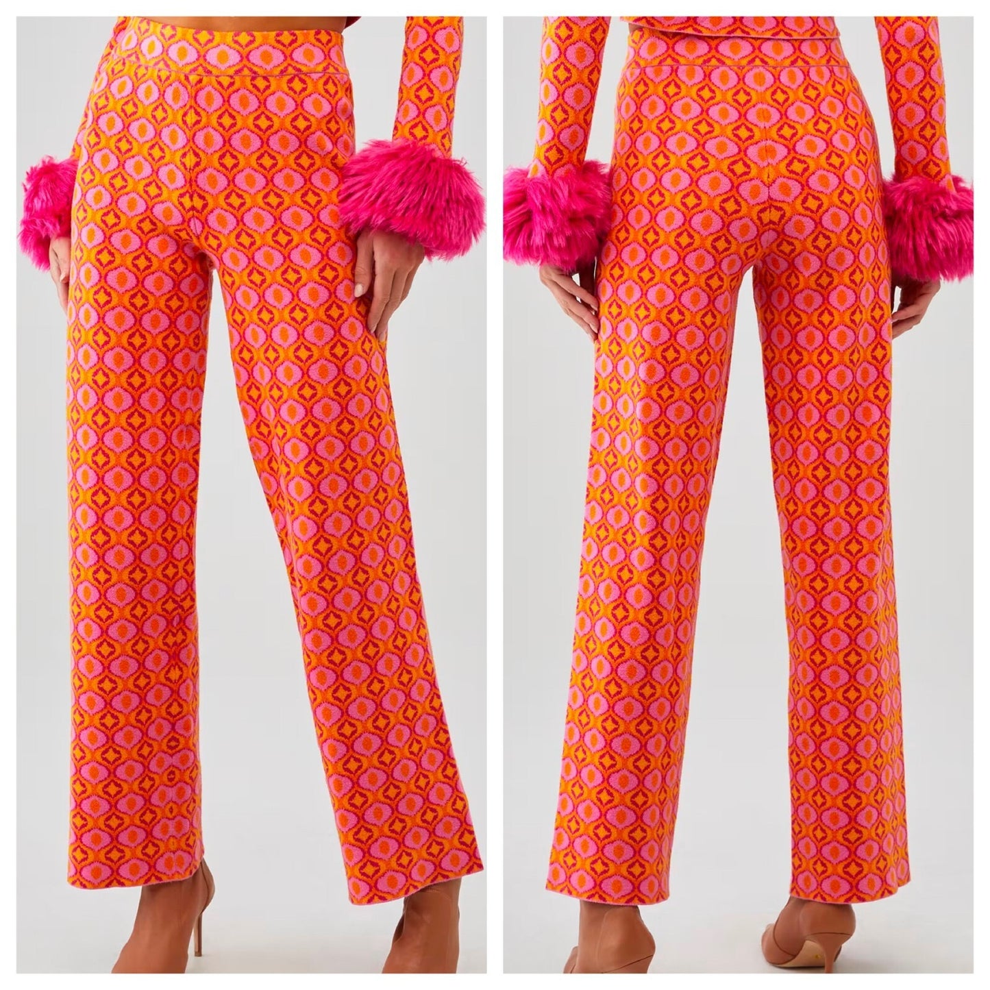 Show Me Your Mumu Zermatt Sweater Pants Pink Geo Jacquard - S