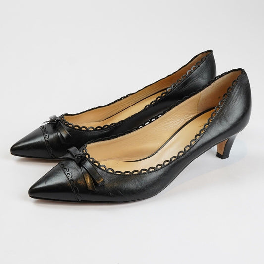 Kate Spade Kitten Heels Black Leather Pointed Toe Bow - 8.5