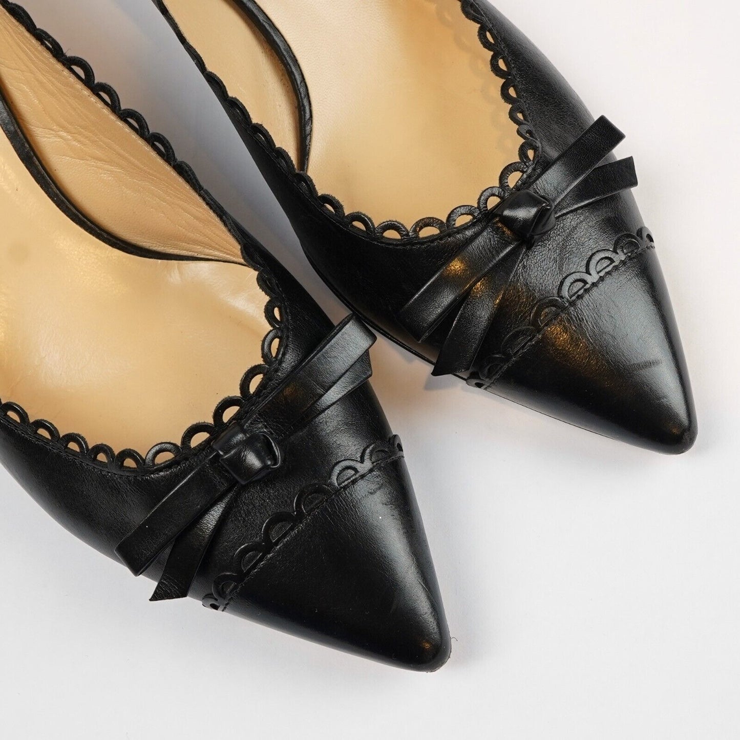 Kate Spade Kitten Heels Black Leather Pointed Toe Bow - 8.5