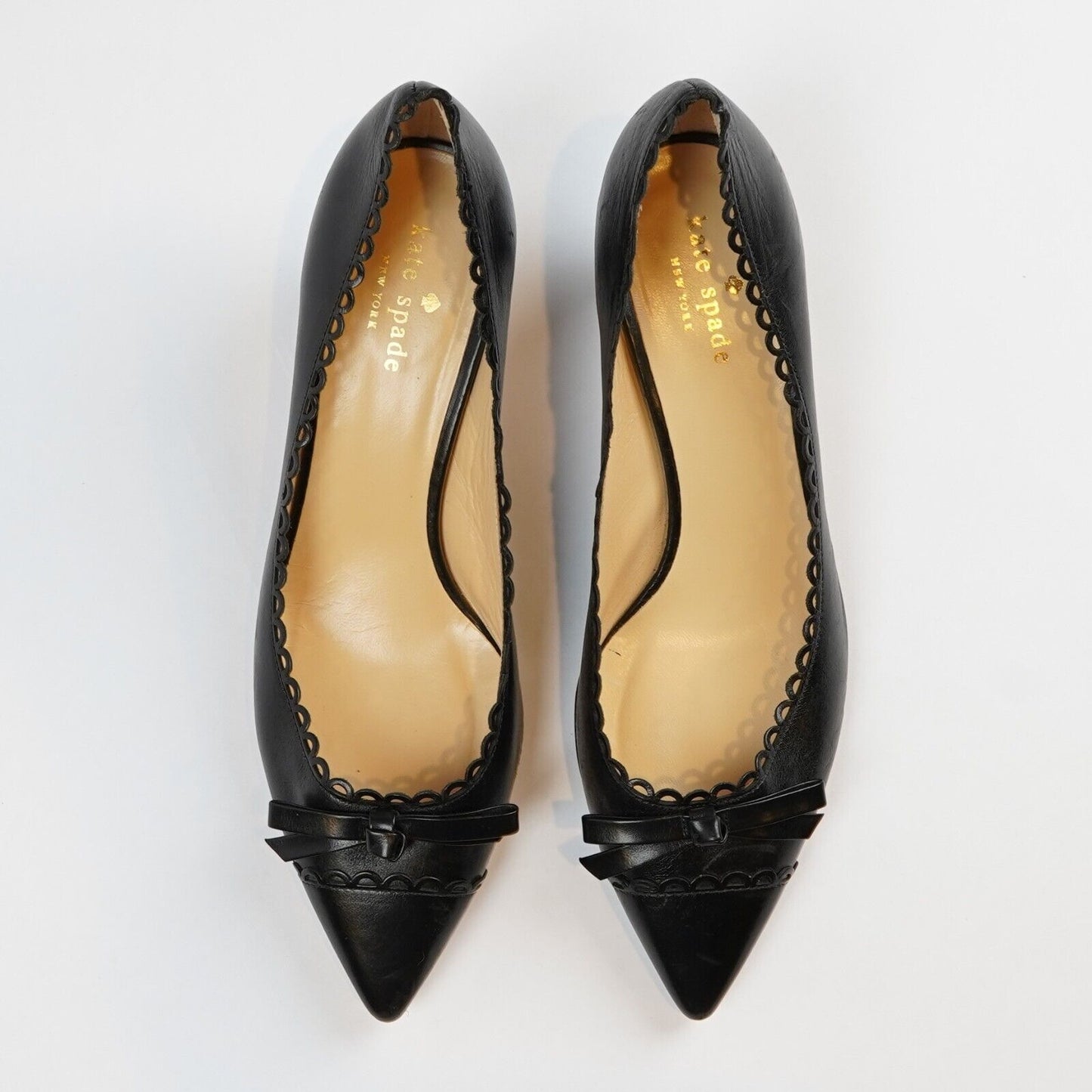 Kate Spade Kitten Heels Black Leather Pointed Toe Bow - 8.5