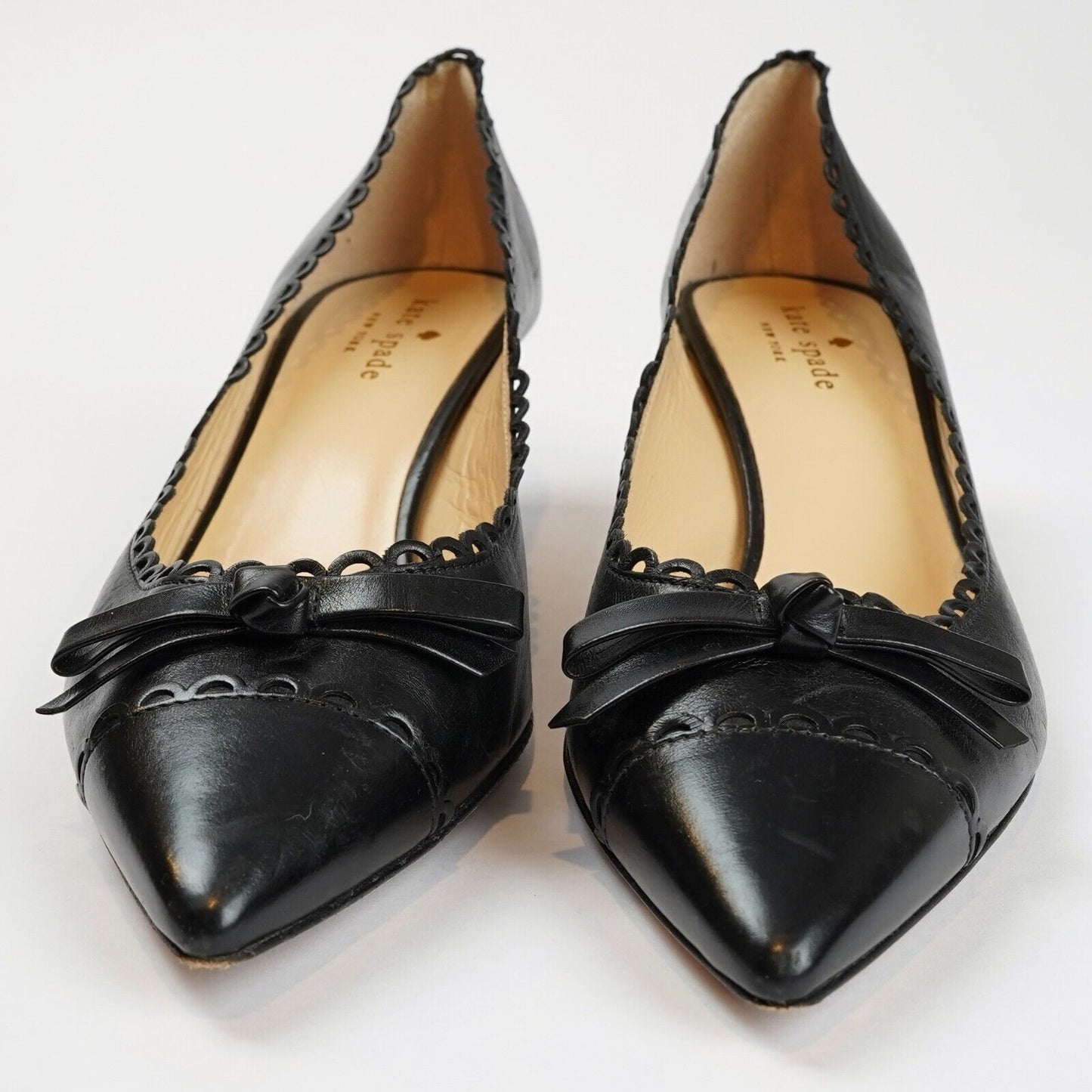 Kate Spade Kitten Heels Black Leather Pointed Toe Bow - 8.5