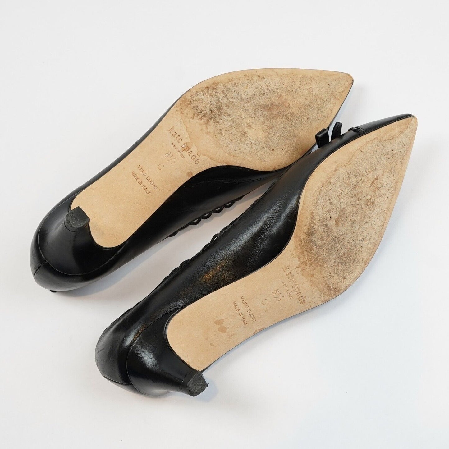 Kate Spade Kitten Heels Black Leather Pointed Toe Bow - 8.5