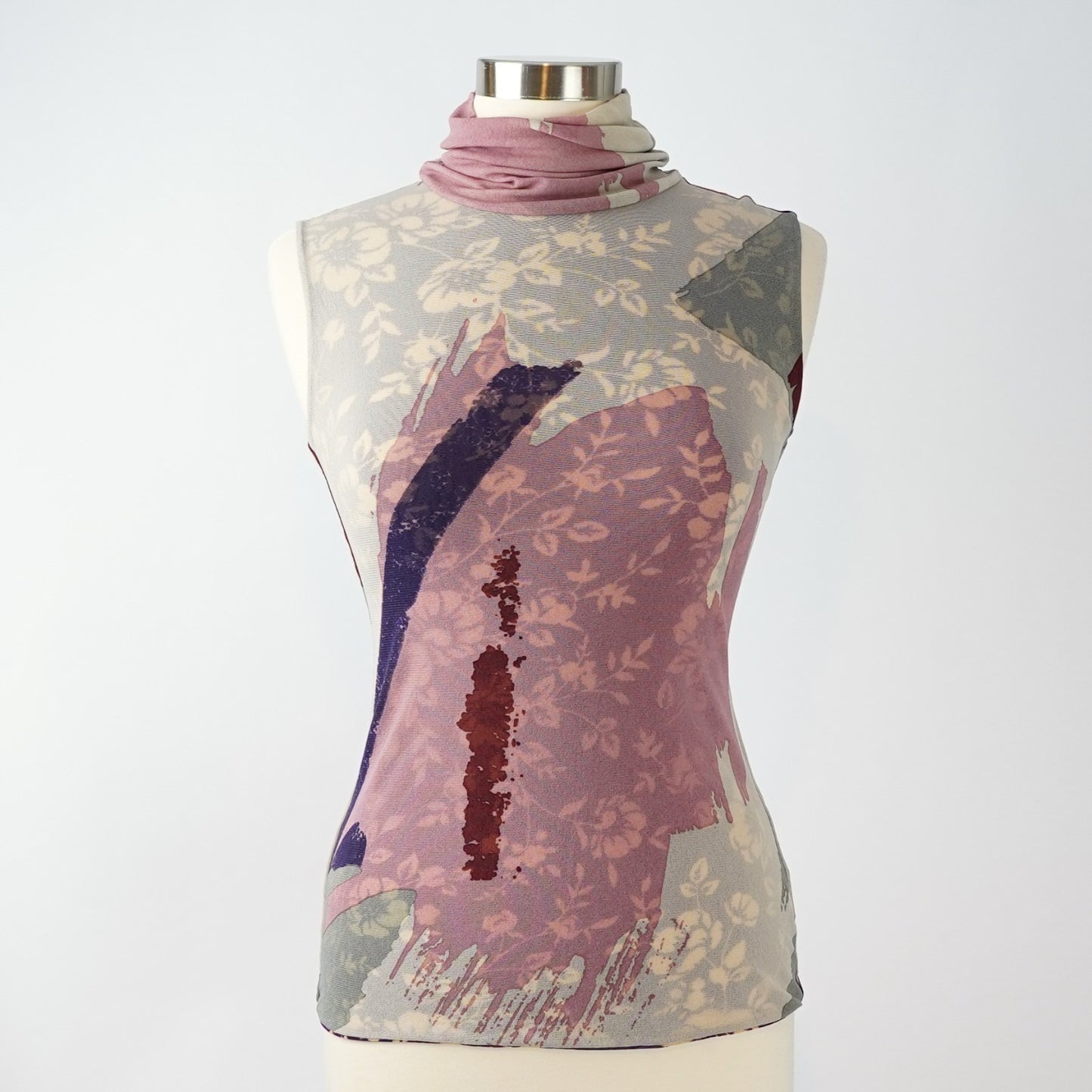 Petit Pois x Viviana G Sleeveless High Collar Top Abstract Purple Floral - M