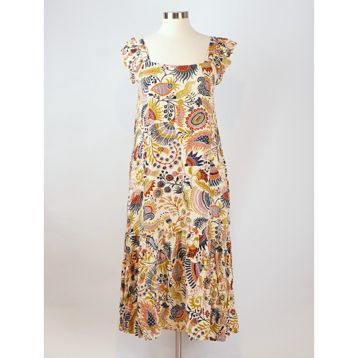 House of Harlow Tiered Floral Flutter Sleeve Midi Dress - M