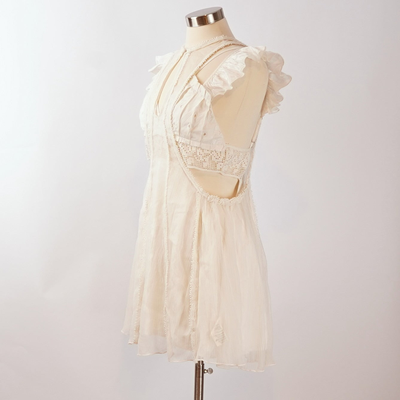 Free People Anna Twofer Lace Sheer Ruffles Crochet Overlay Mini Dress - S