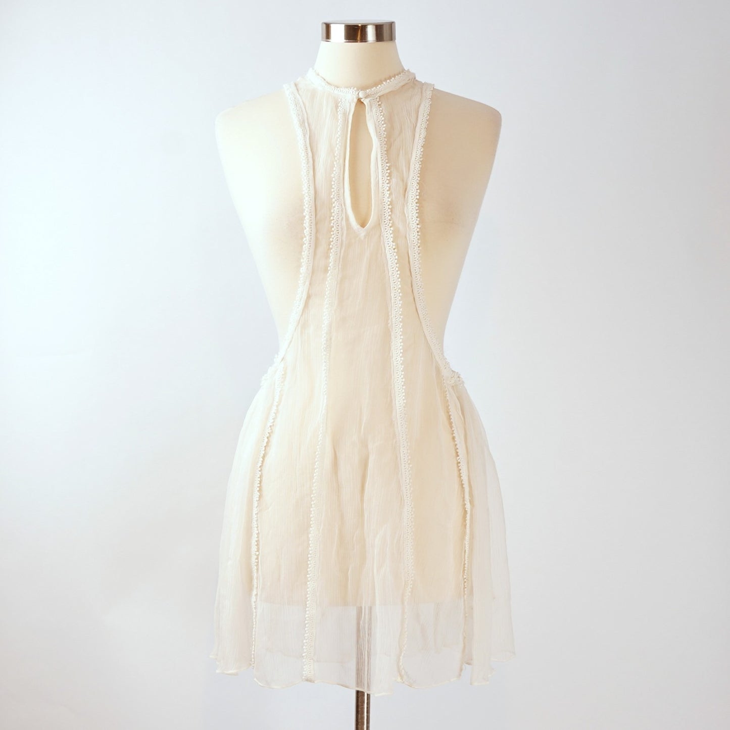 Free People Anna Twofer Lace Sheer Ruffles Crochet Overlay Mini Dress - S