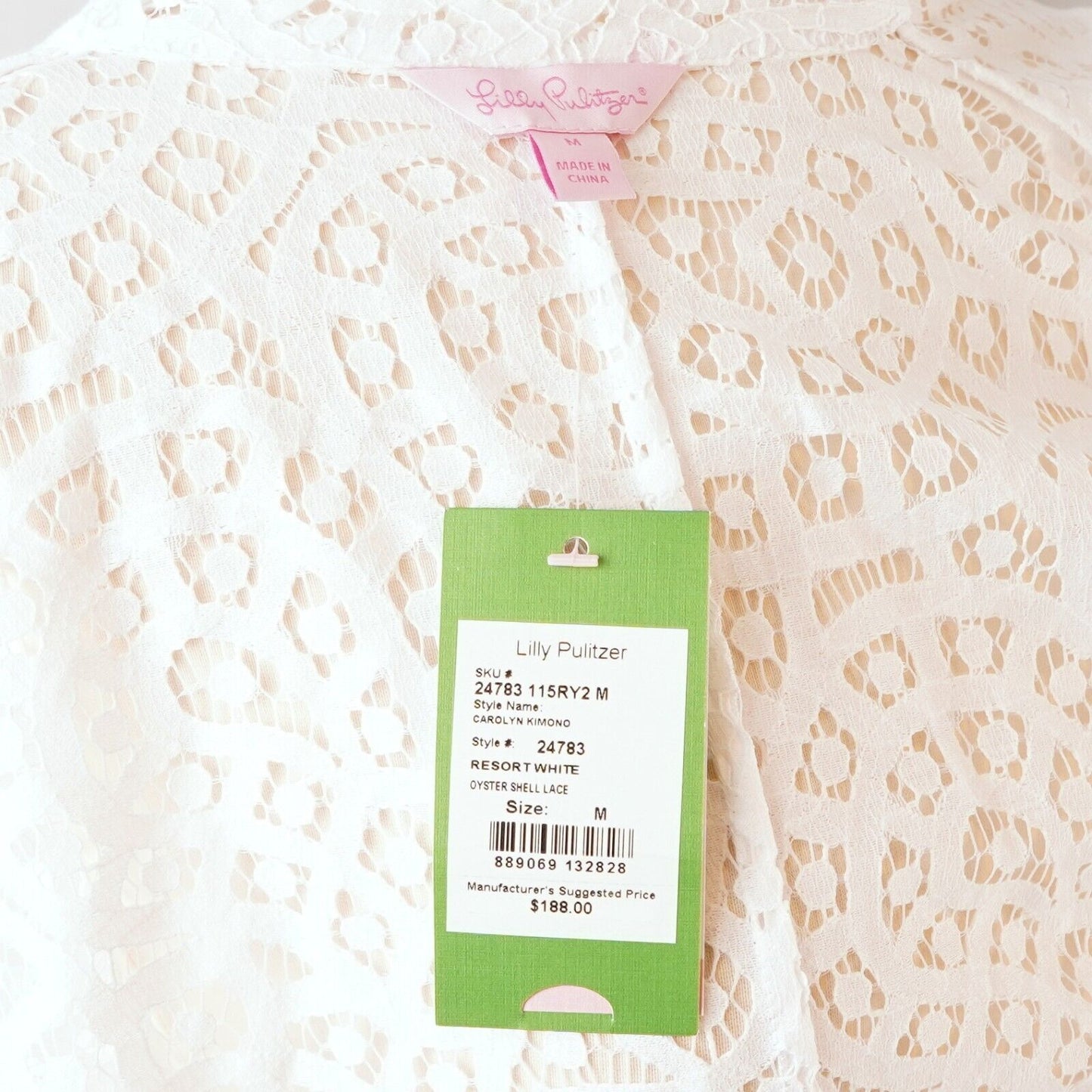 Lilly Pulitzer White Lace Carolyn Coverup Kimono Belted Fringe - M