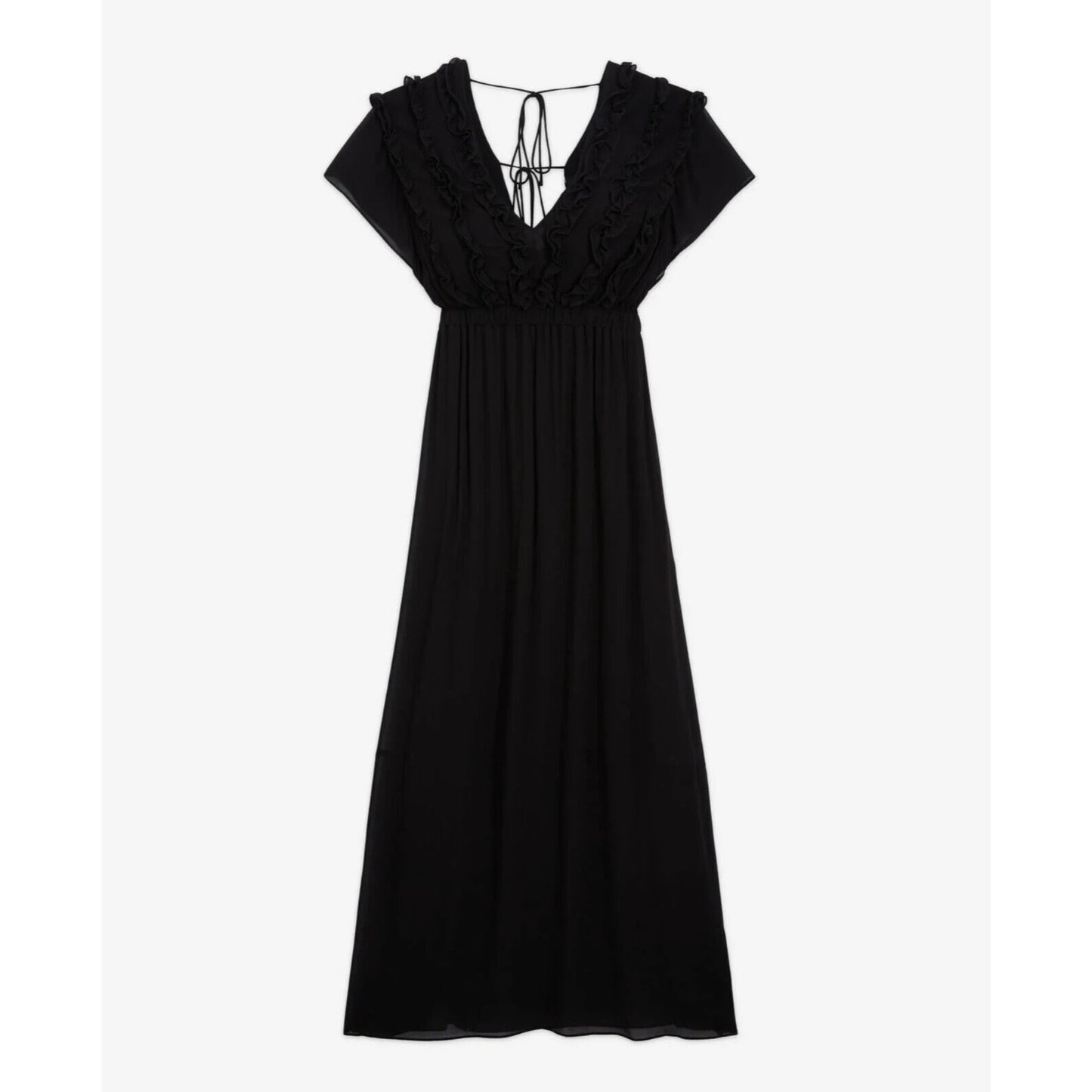 The Kooples Black Maxi Dress Ruffled Short Sleeve Dress - S