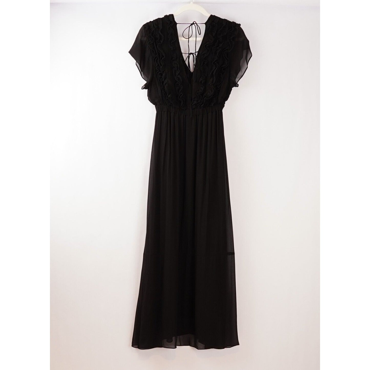 The Kooples Black Maxi Dress Ruffled Short Sleeve Dress - S