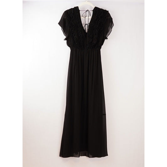 The Kooples Black Maxi Dress Ruffled Short Sleeve Dress - S