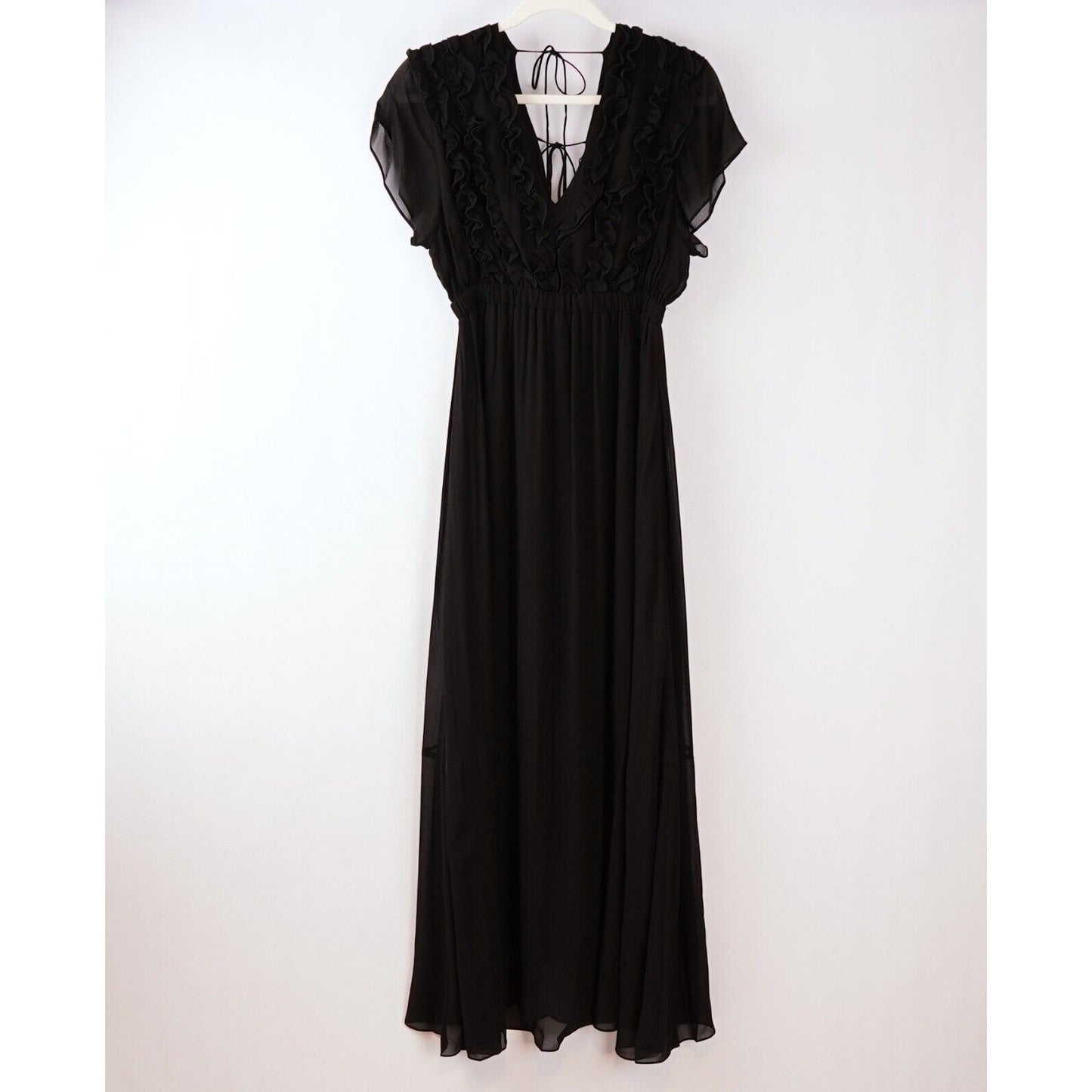 The Kooples Black Maxi Dress Ruffled Short Sleeve Dress - S