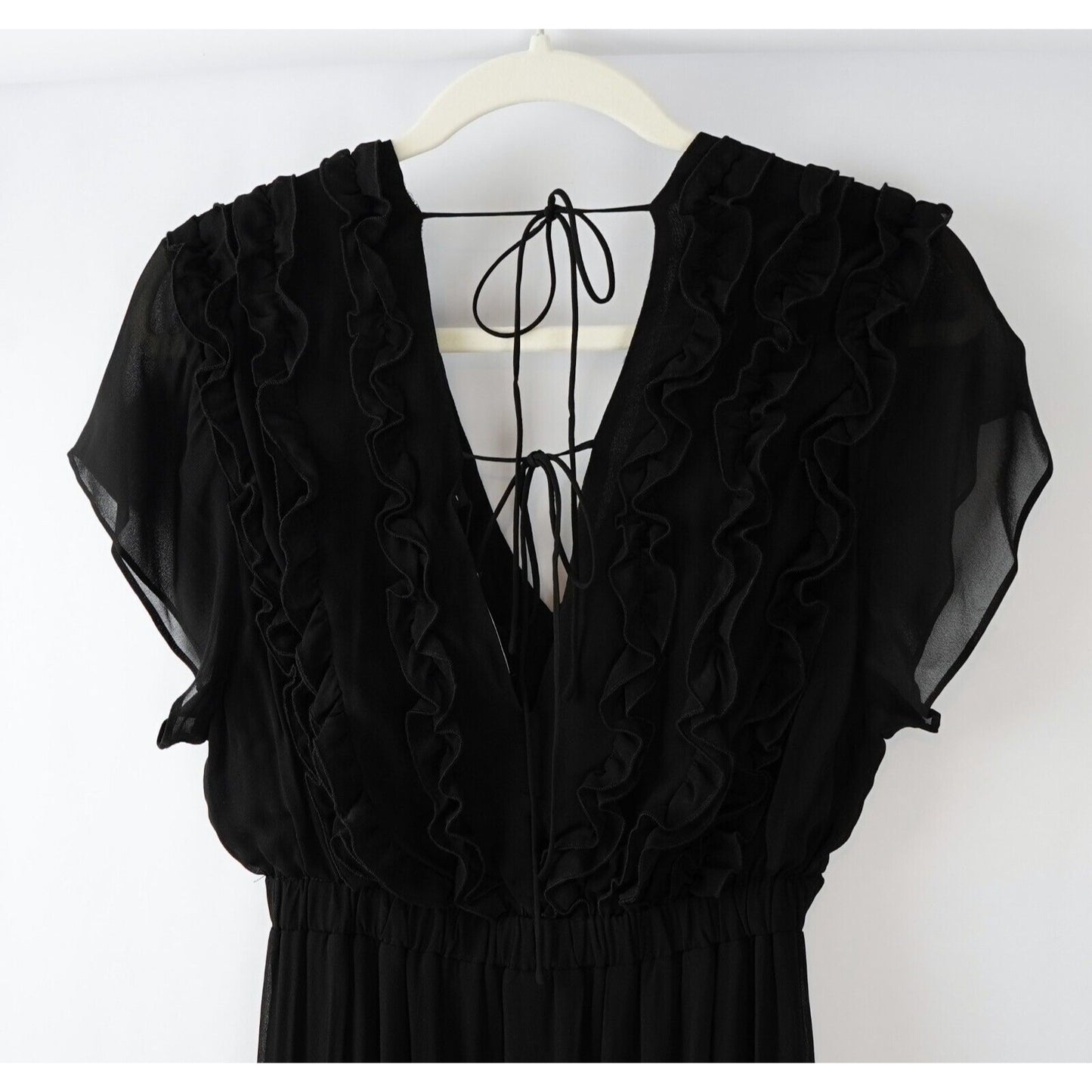The Kooples Black Maxi Dress Ruffled Short Sleeve Dress - S