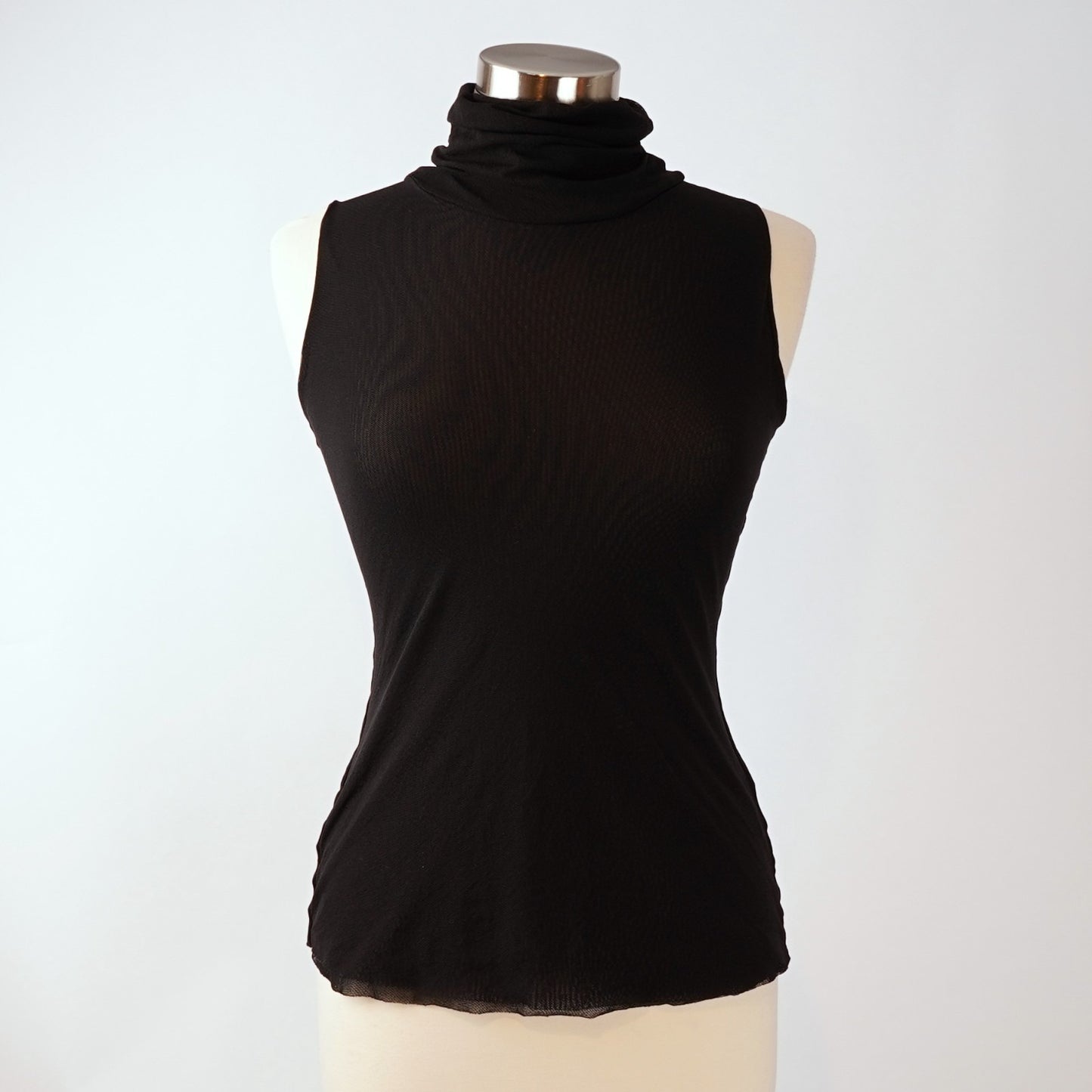 Petit Pois x Viviana G Sleeveless High Collar Top Black Mesh - M