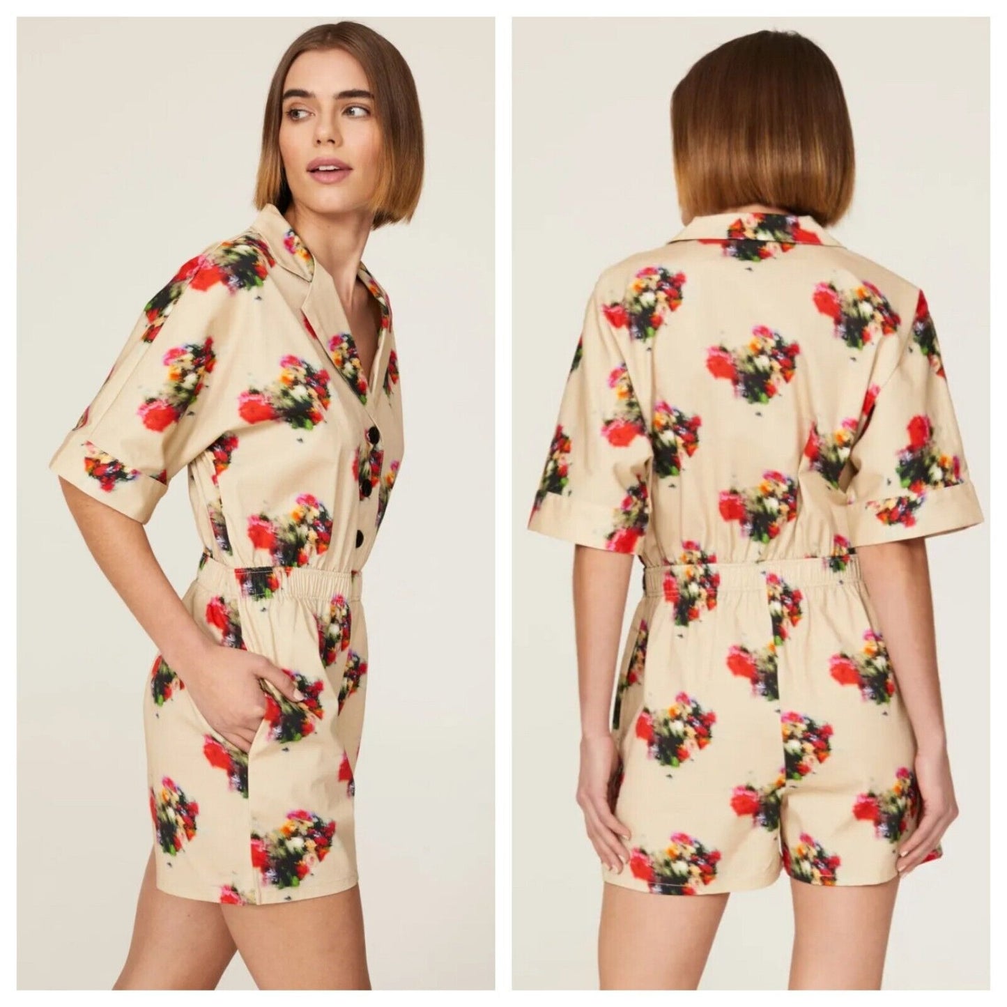 Adam Lippes Blurry Floral Short Sleeve Romper - 2