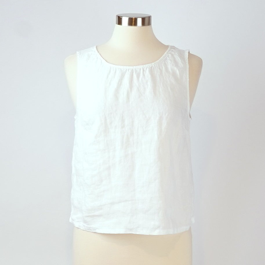 Sigrid Olsen Sleeveless Blouse Shell Buttons White 100% Linen - M