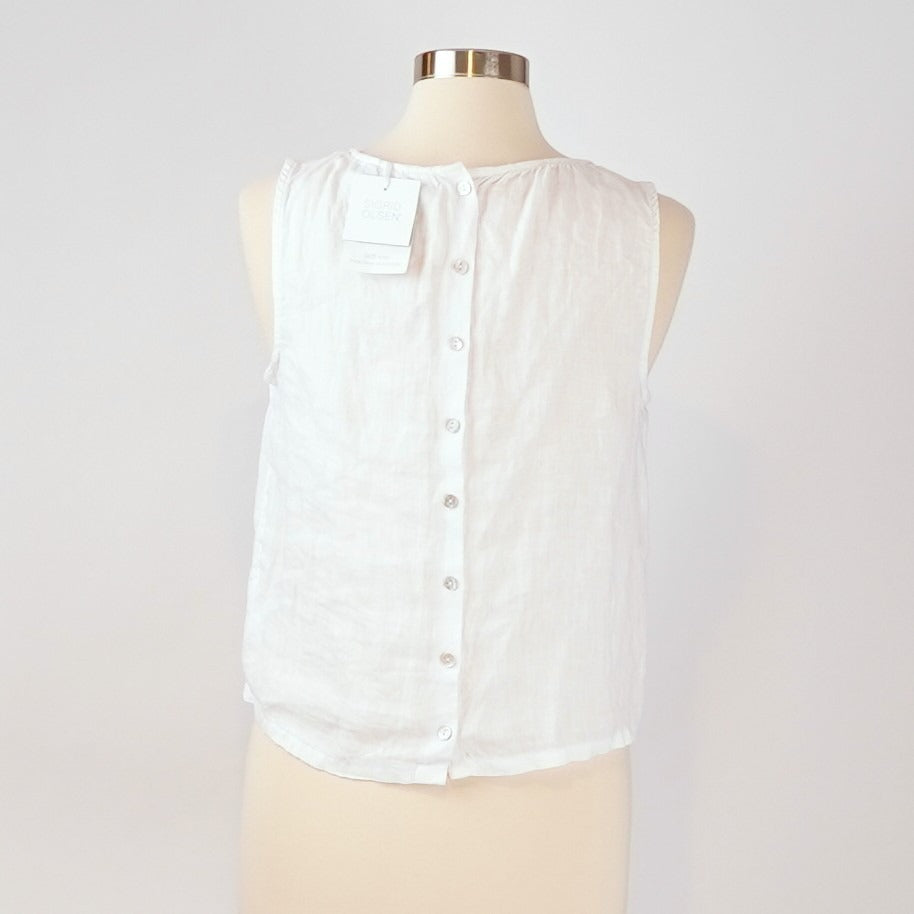 Sigrid Olsen Sleeveless Blouse Shell Buttons White 100% Linen - M
