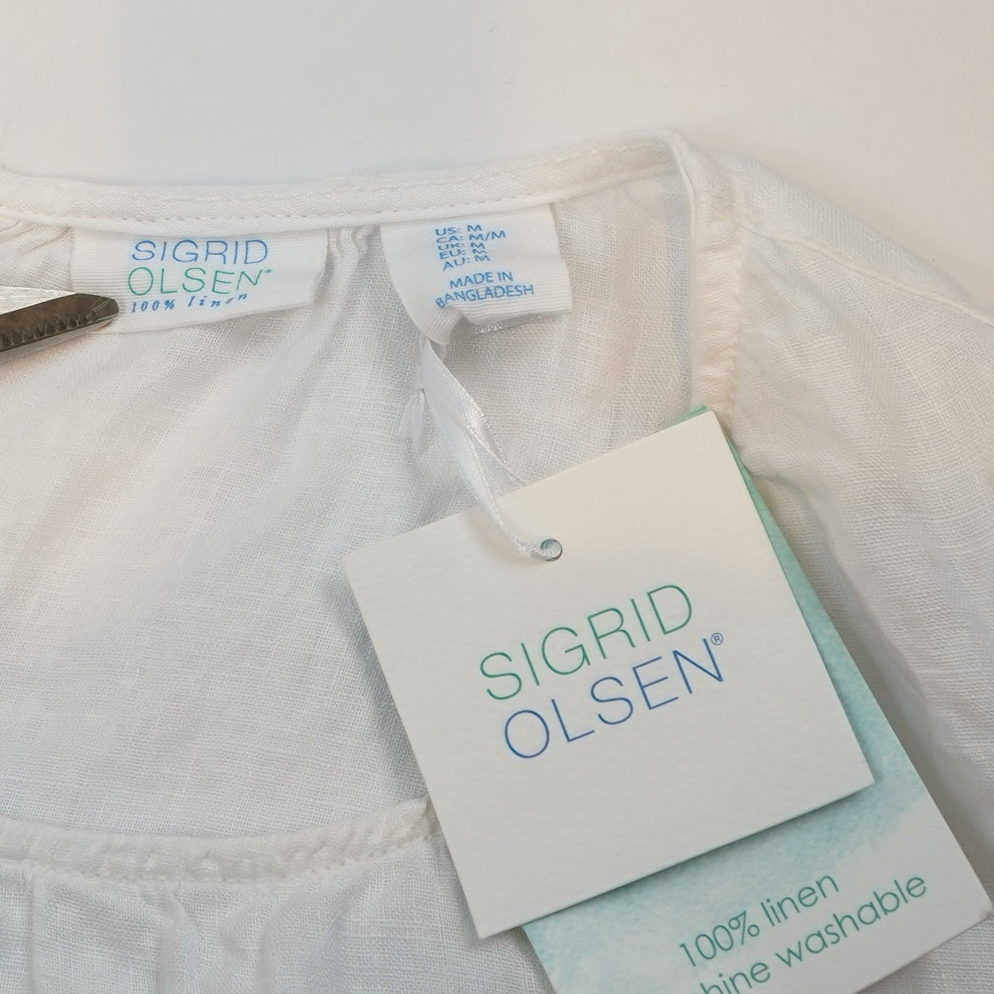 Sigrid Olsen Sleeveless Blouse Shell Buttons White 100% Linen - M