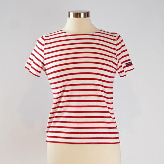 Saint James L'atelier Breton Striped Short Sleeve Shirt Red White - XS