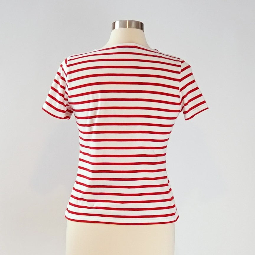 Saint James L'atelier Breton Striped Short Sleeve Shirt Red White - XS