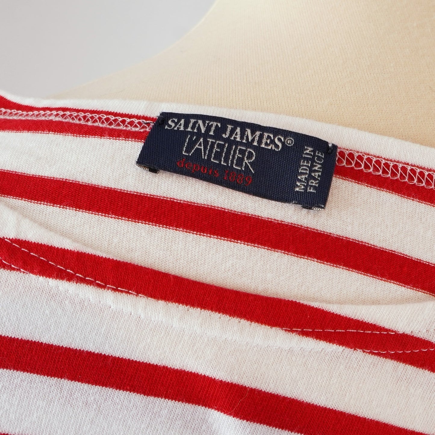 Saint James L'atelier Breton Striped Short Sleeve Shirt Red White - XS