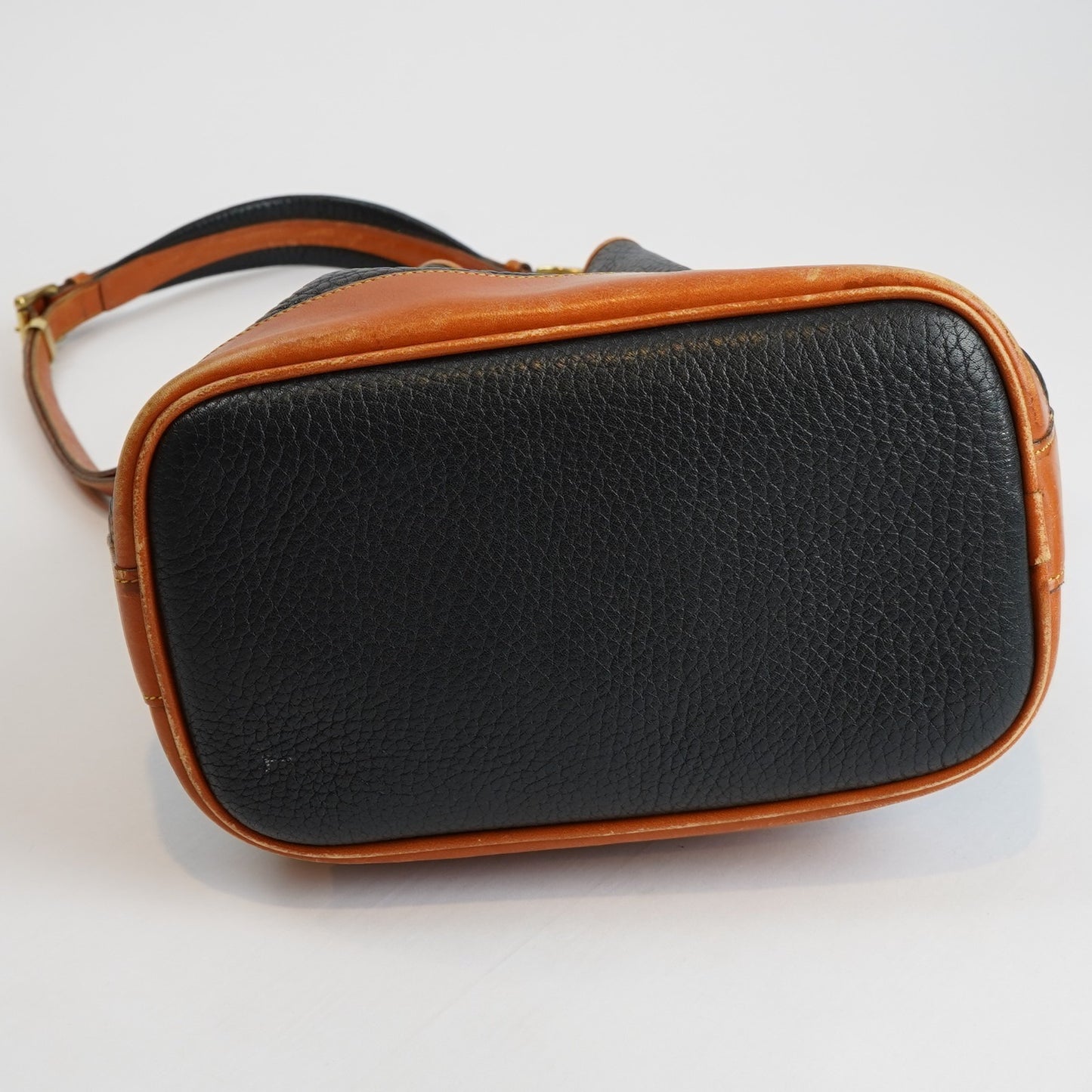 Dooney & Bourke Vintage Drawstring Bucket Bag Navy Brown Leather