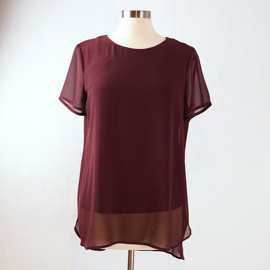 Vince Camuto Sheer Layered Burgundy Short Sleeve Blouse - M