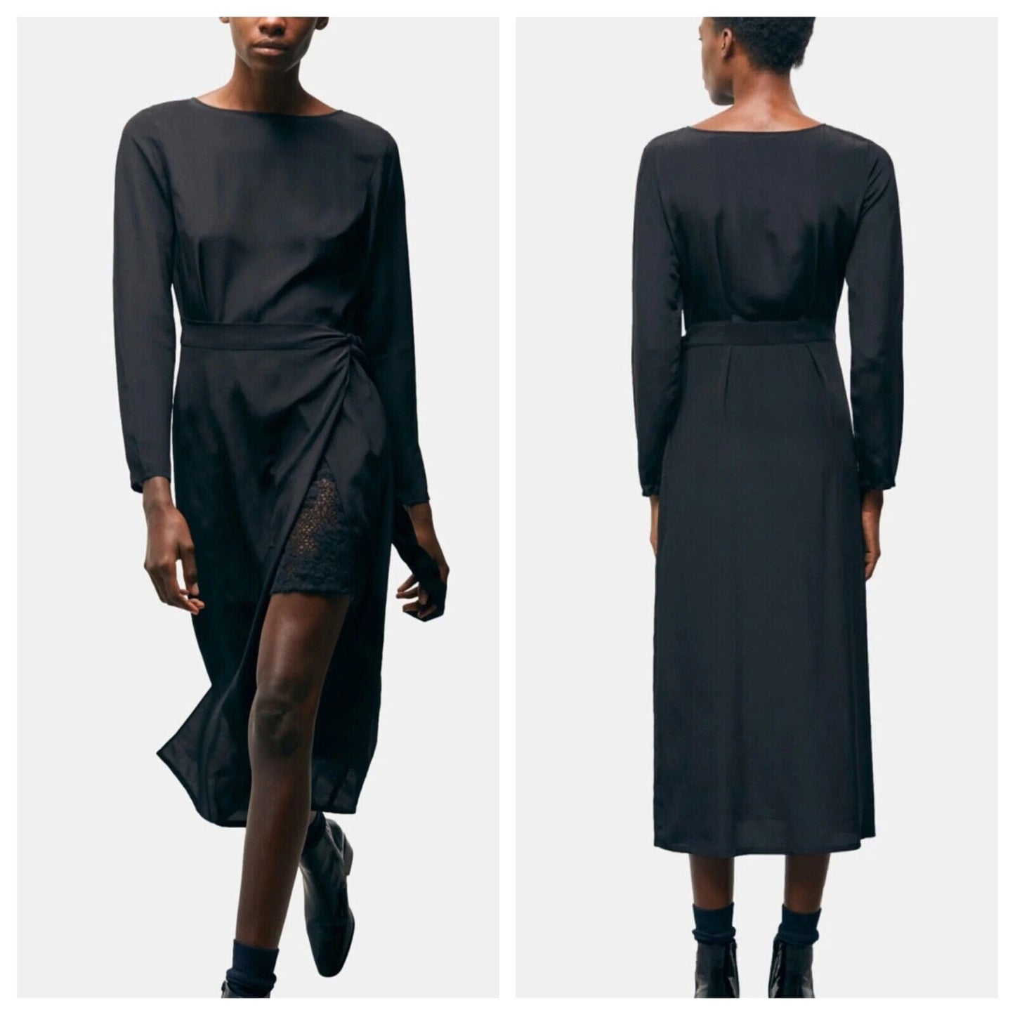 The Kooples Silk Wrap Maxi/Midi Dress with Lace Peekaboo - S