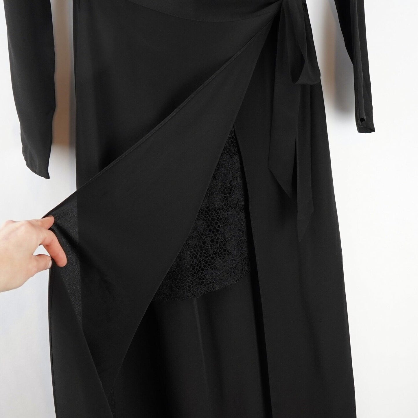The Kooples Silk Wrap Maxi/Midi Dress with Lace Peekaboo - S