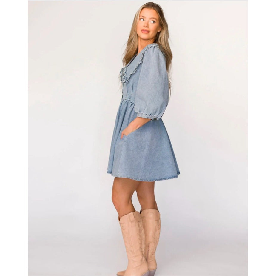 Sofie the Label Lainey Denim Mini Dress Peter Pan Collar - M
