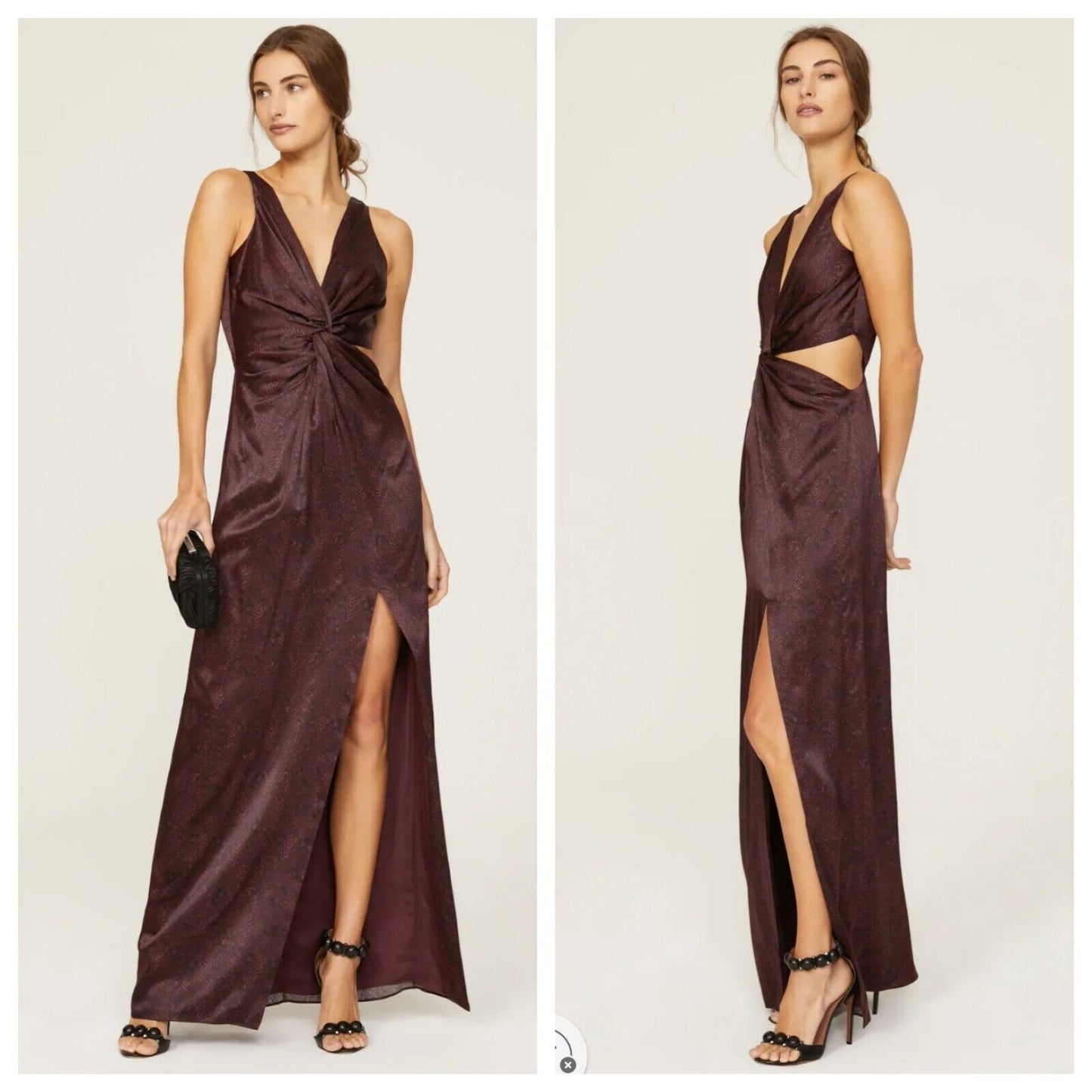 Nicholas Silvina Twist Wrap Cutout Snakeskin Gown 100% Silk - XS