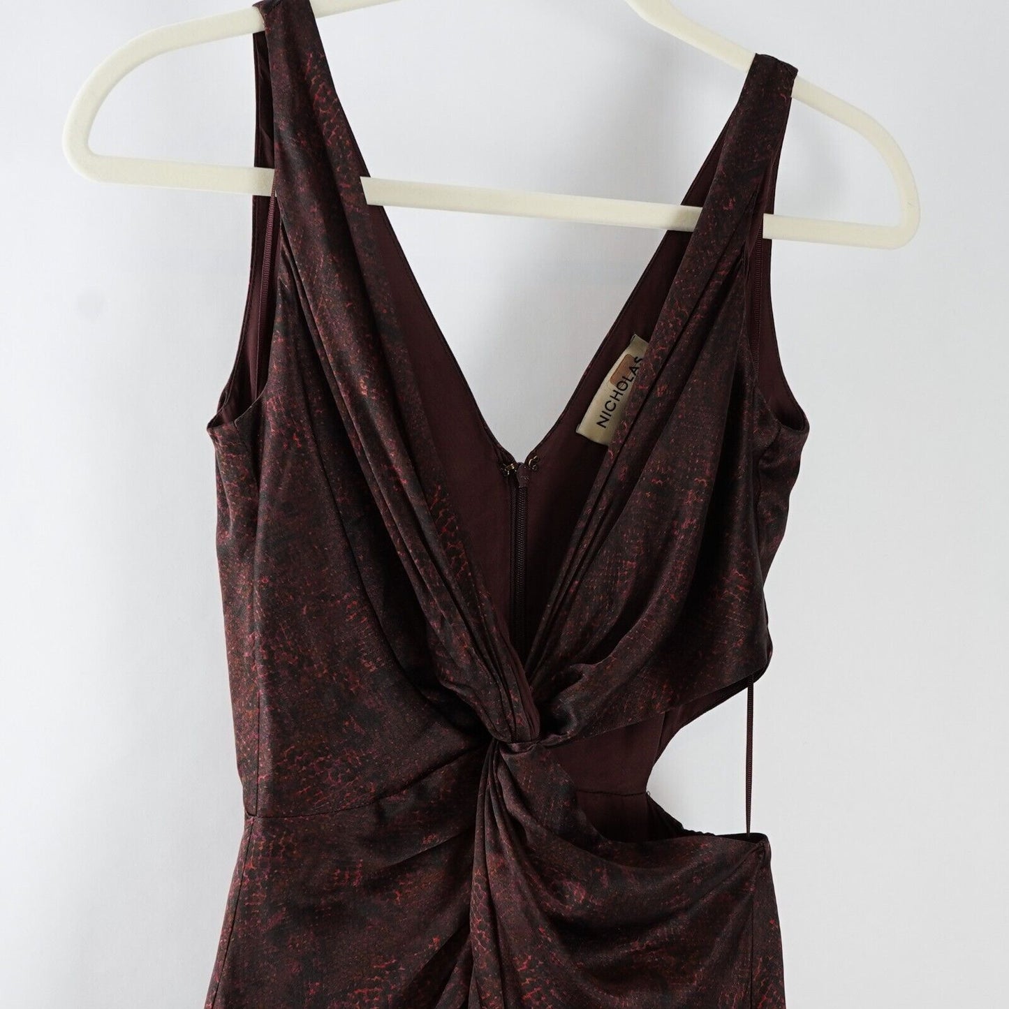 Nicholas Silvina Twist Wrap Cutout Snakeskin Gown 100% Silk - XS