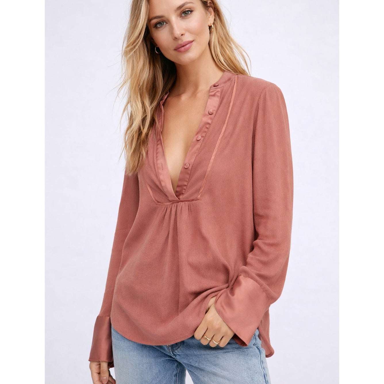 Free People Free Bird Striped Pullover Long Sleeve Blouse Rust Mauve - Small